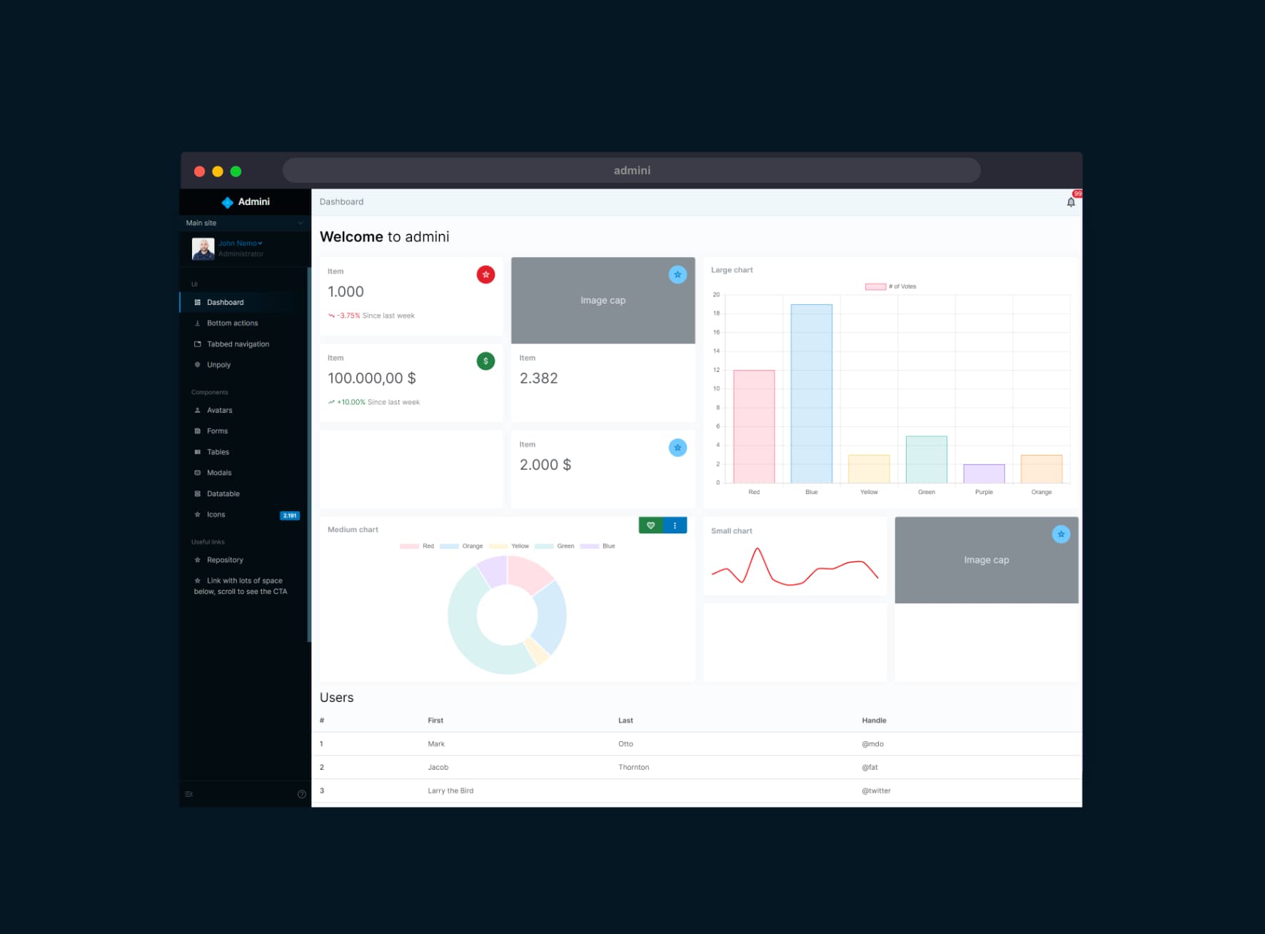 Admini, the minimalistic admin panel built with Bootstrap 5.2
